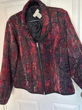 Christopher & Banks black and red avant garde paisley pattern zip jacket
